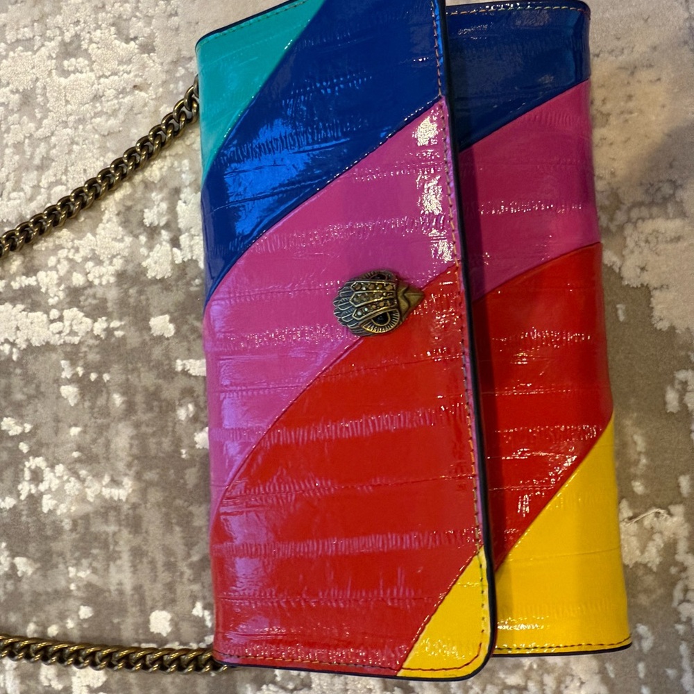 Kurt Geiger Colorful Rainbow Clutch with Gold Chain